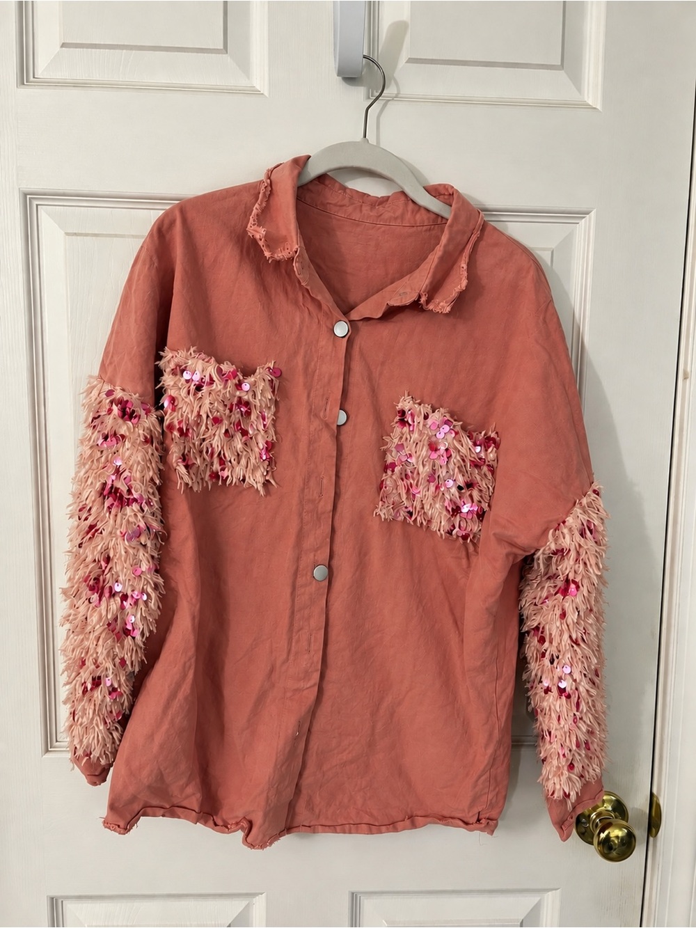 Women’s Pink Shag Sleeve Jacket with Sequin Detail